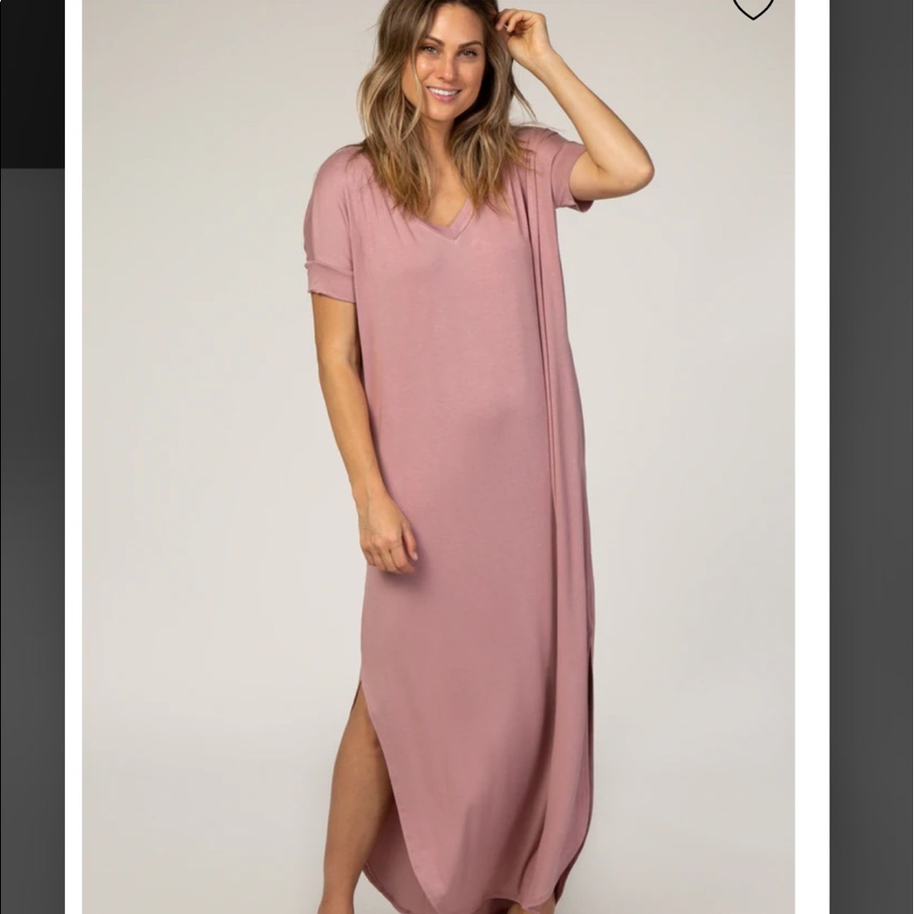 NWT PinkBlush Maternity Mauve V-Neck Short Sleeve Maxi Dress